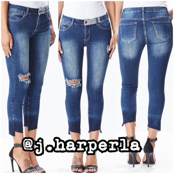 Cropped Stretch Distressed Denim - Picture 1 of 1